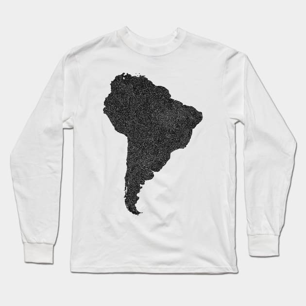 South America Map and Pattern Long Sleeve T-Shirt by Naoswestvillage